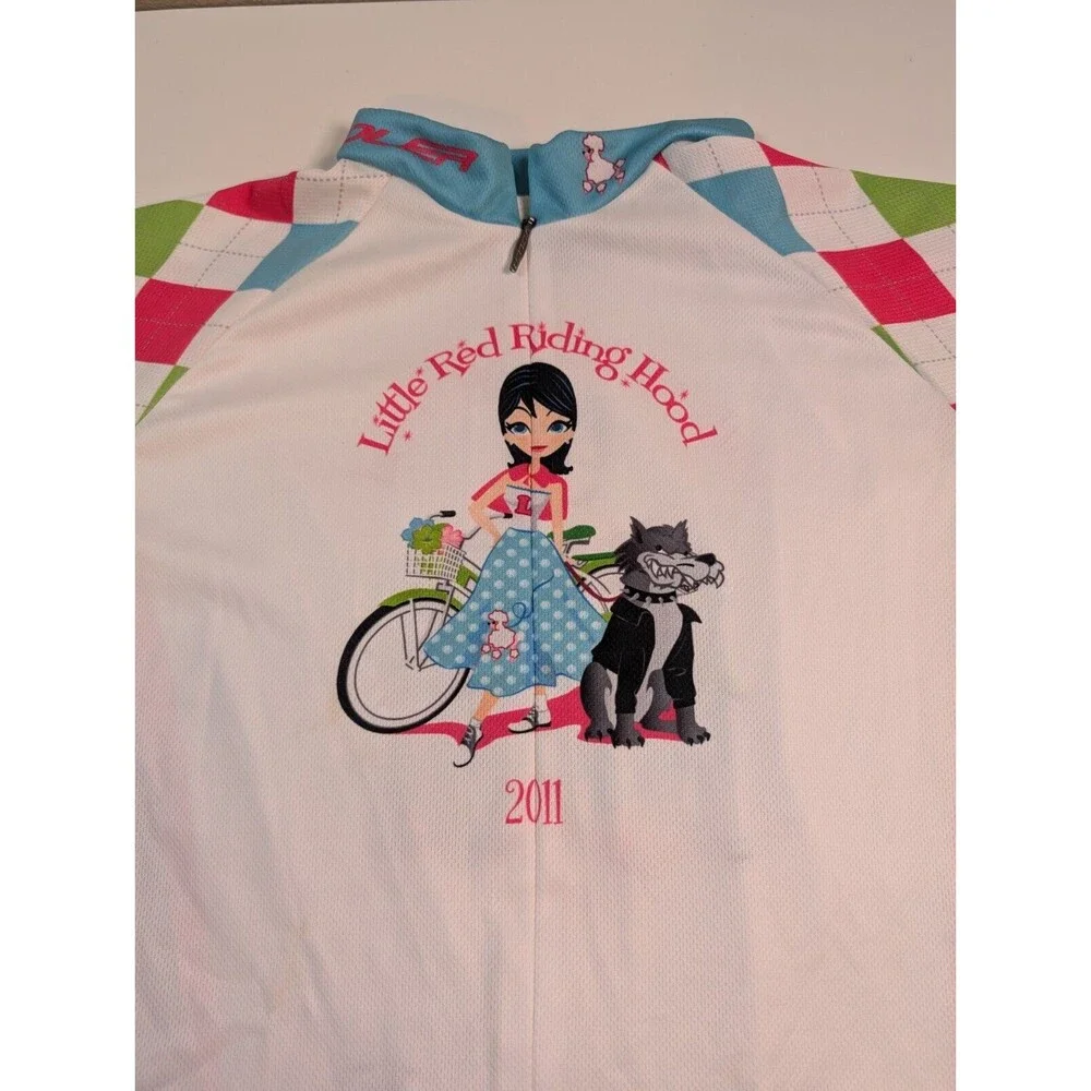 Voler Womens XL White Short Sleeves Little Red Riding Hood Bike Cycling Jersey